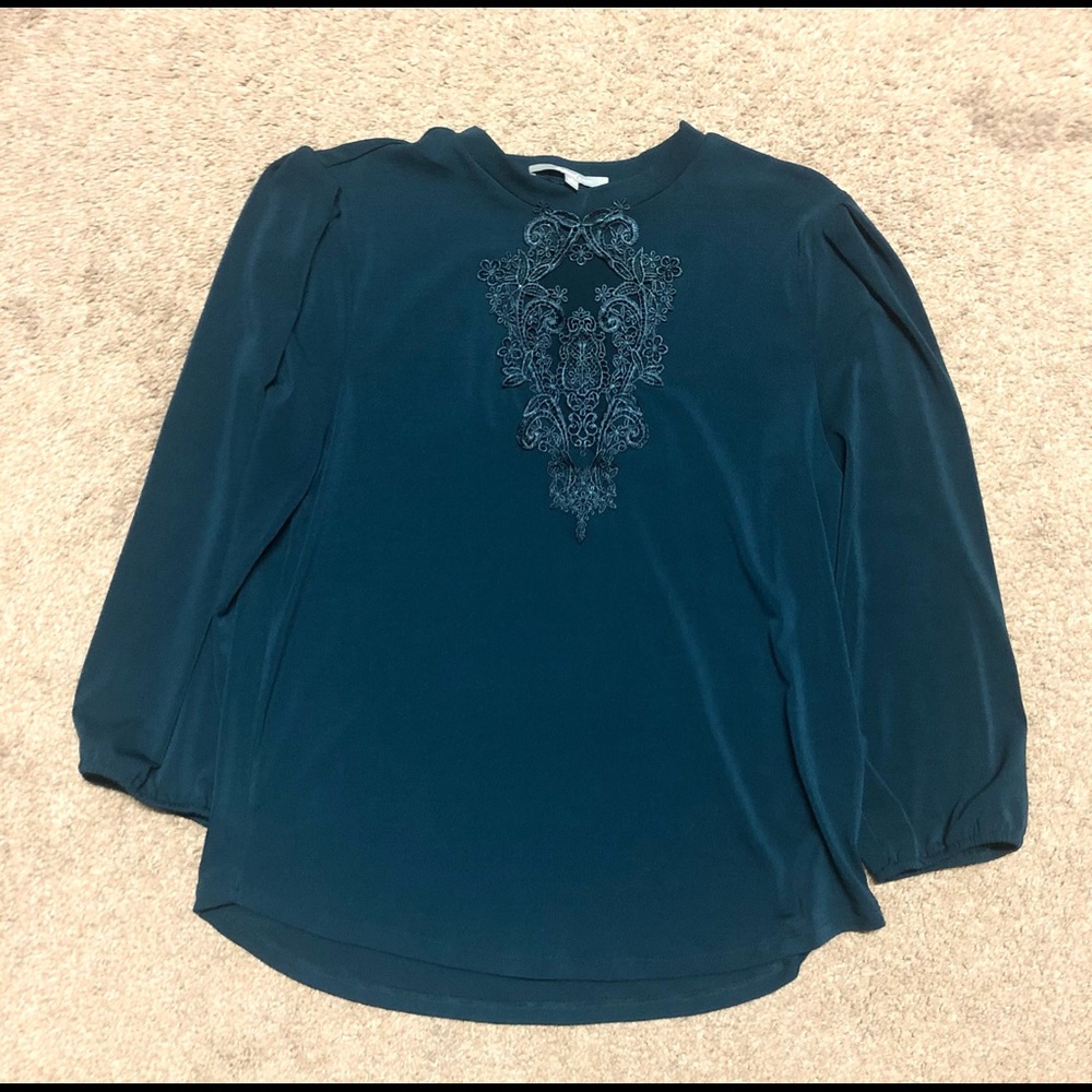 Sweet Rain Teal Blouse w/ Lace Cutout - L